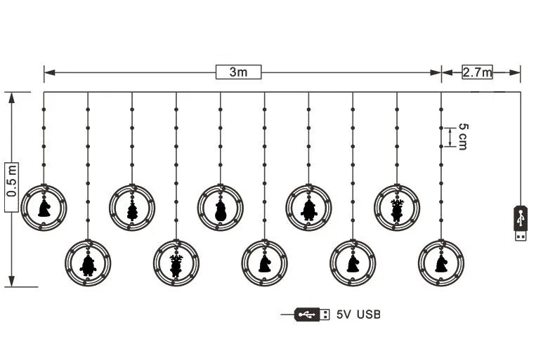 LED Christmas Curtain String Lights | USB | 8 Modes | Stars, Trees & Circles | Warm & Colourful | Bedroom & Window Decoration