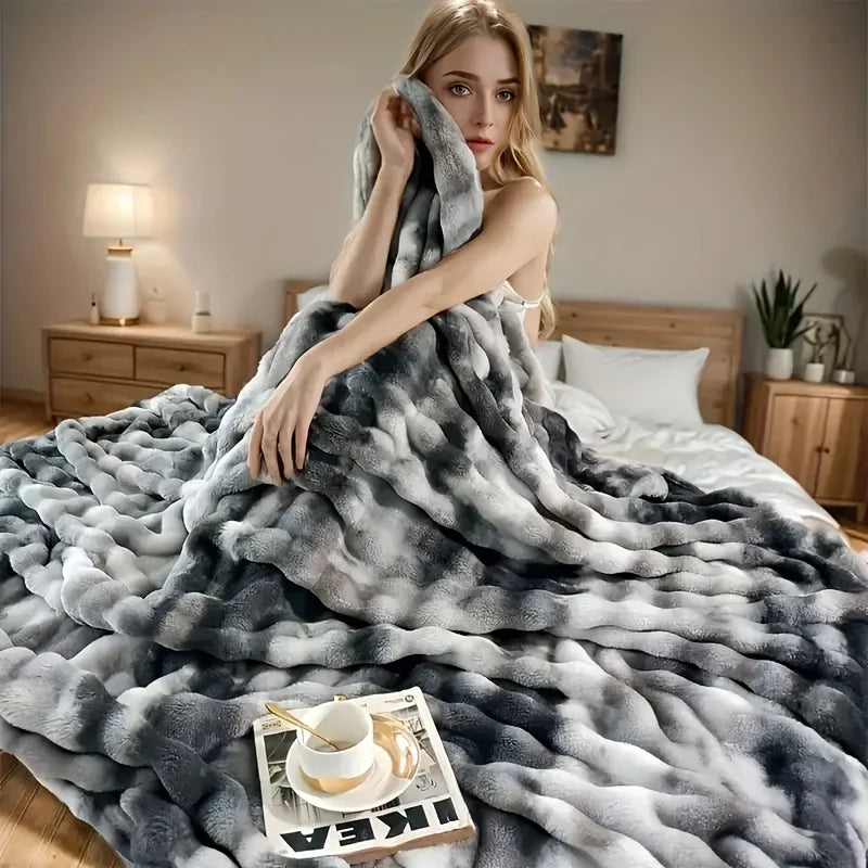 Faux Rabbit Fur Luxury Bubble Throw Blanket | Soft & Warm | 2 Sizes | 11 Colours