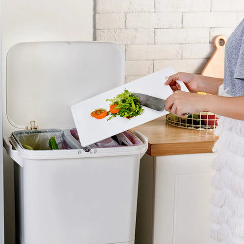 38L Double Compartment Wheeled Bin | 2-Tier Wet & Dry Waste Separation | 4 Casters | Kitchen & Home | White