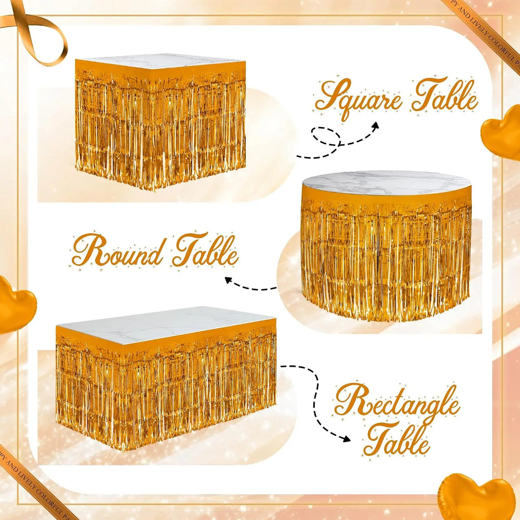 Metallic Foil Tinsel Fringe Table Skirt – 2-Pack, Party Decor