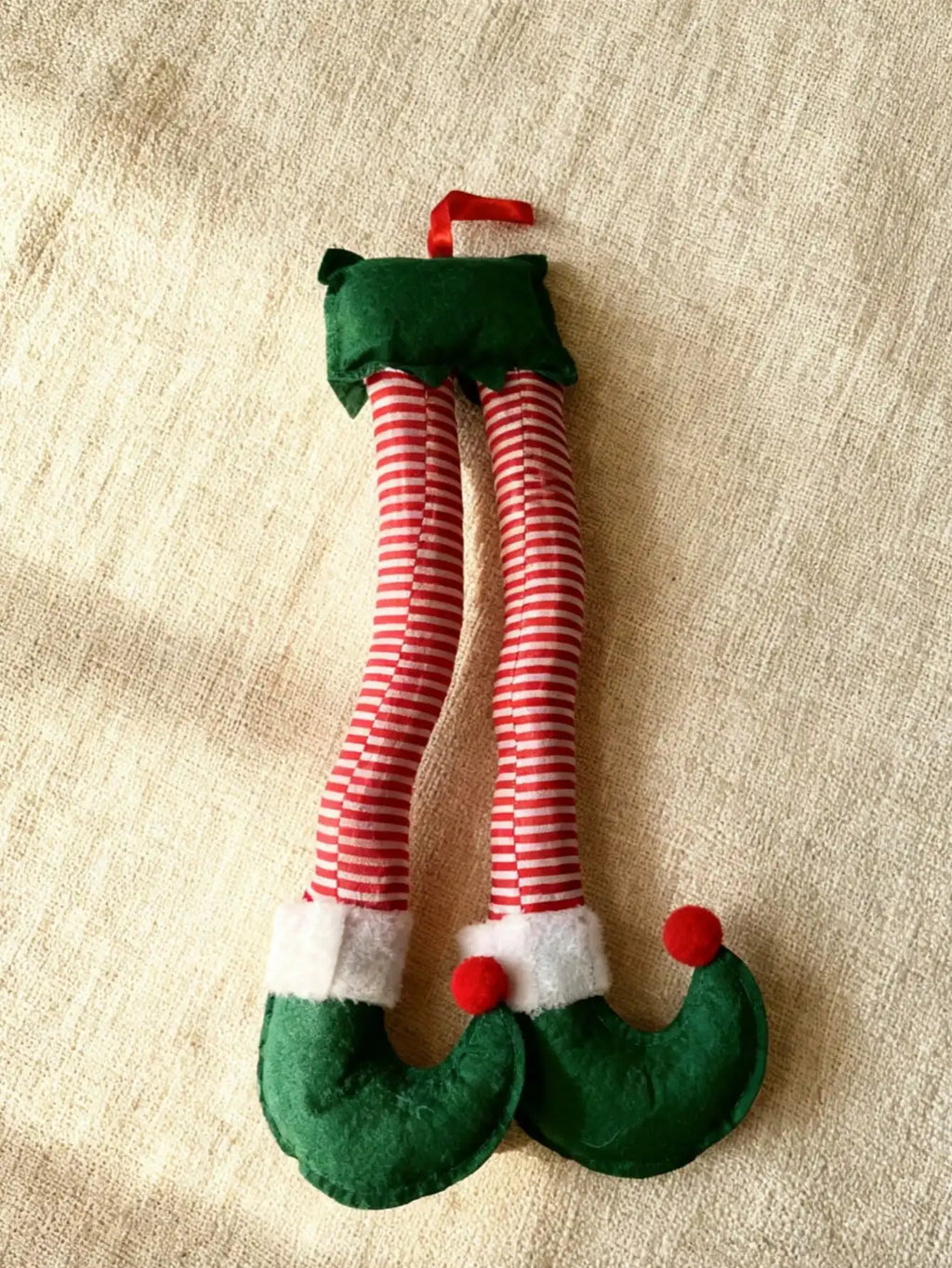 Christmas Elf Legs Decoration | Car Boot & Tree Hanging Pendant | Green & Red