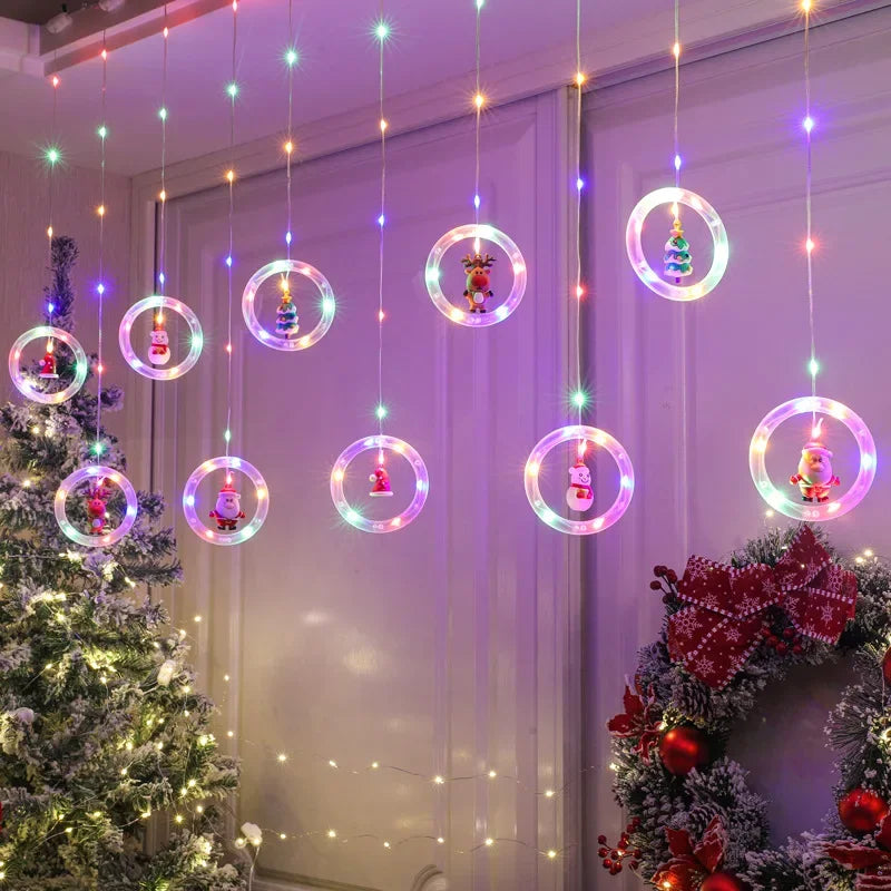 LED Christmas Curtain String Lights | USB | 8 Modes | Stars, Trees & Circles | Warm & Colourful | Bedroom & Window Decoration