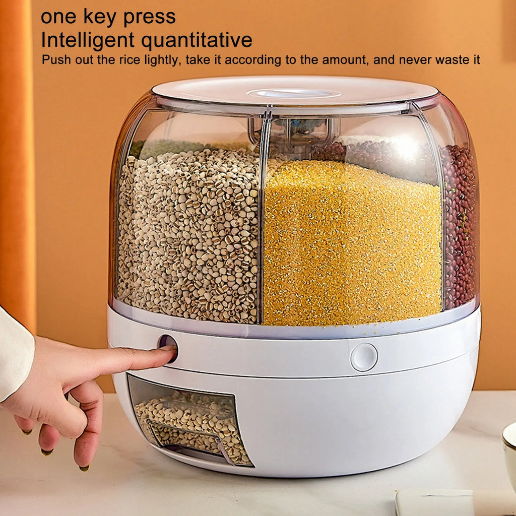 6-Grid Rotating Cereal & Grain Dispenser – Airtight Kitchen Storage Container