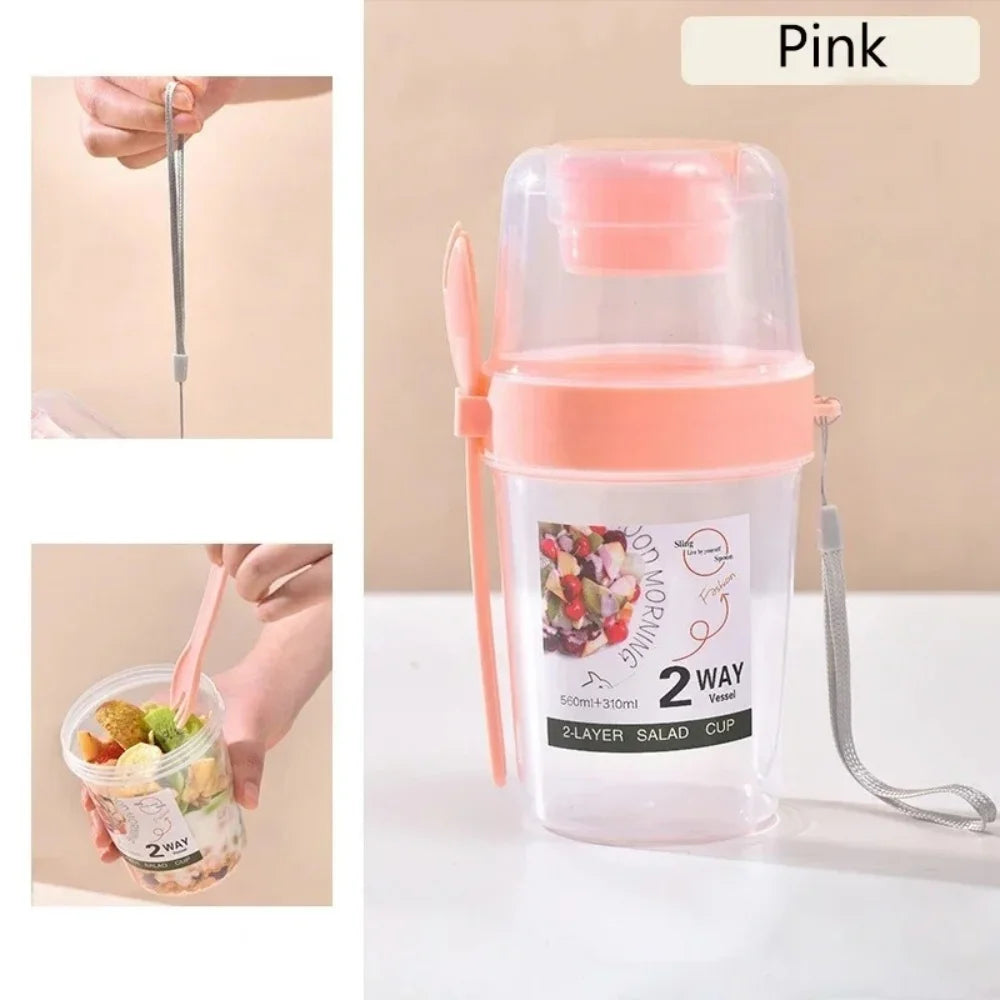Portable Salad Cup with Lid & Fork | 800ml | Yogurt, Cereal & Snack Container | 4 Colours