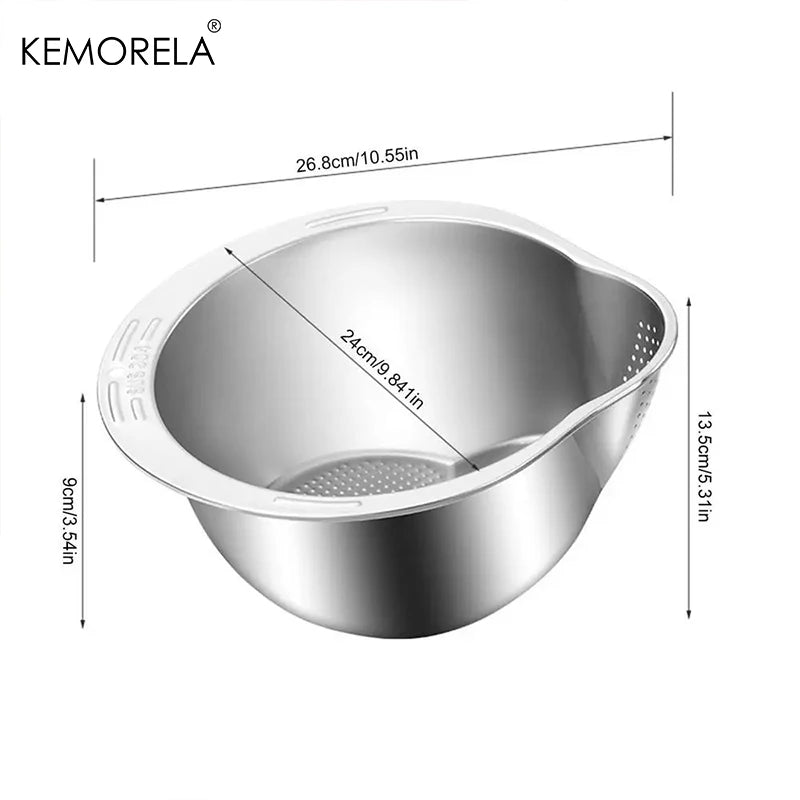 Stainless Steel Rice Washer Strainer Bowl & Colander