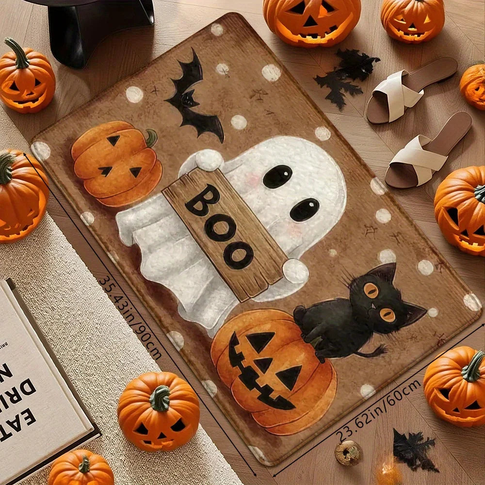 Halloween Pumpkin & Ghost Rug – Non-Slip Indoor Mat for Kitchen, Bathroom & Living Room
