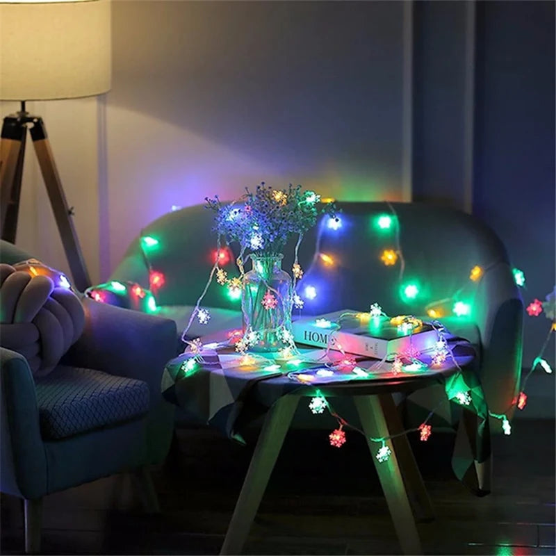 Snowflake Fairy Lights – LED String Lights, Battery/USB Powered