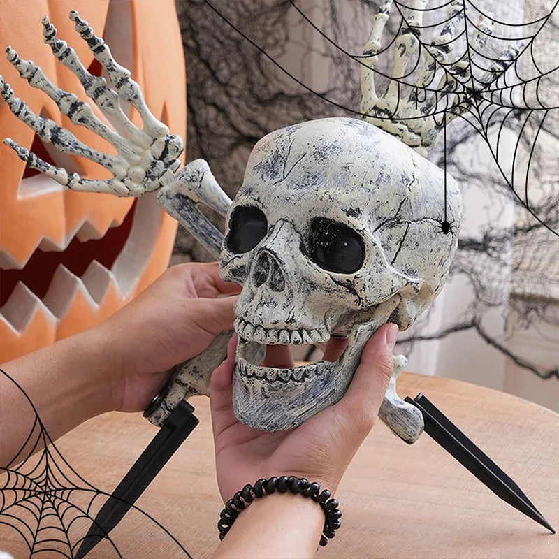 Halloween Skeleton Head & Hands Yard Decorations