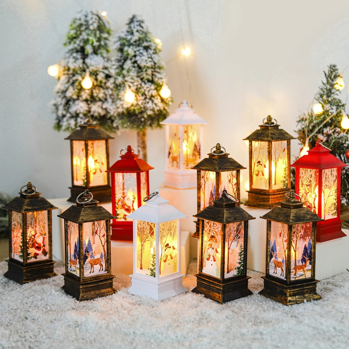 Christmas Lantern Light Decoration | Festive Tree Ornament & Home Decor | Red, Black & White