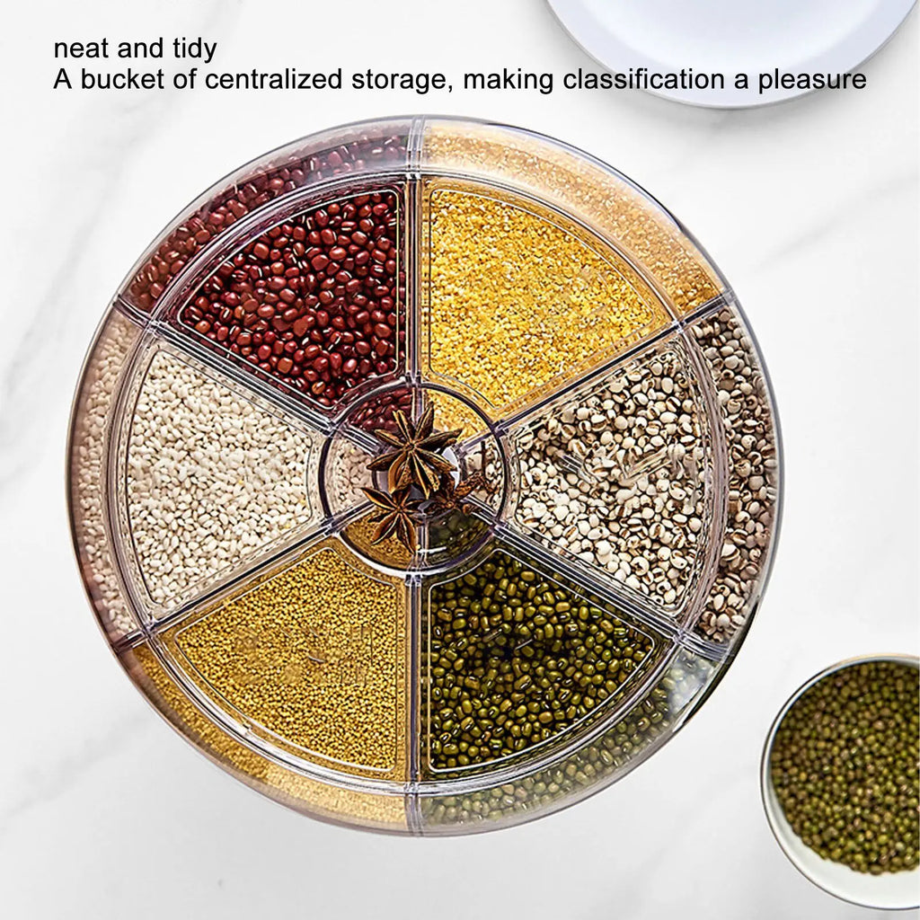 6-Grid Rotating Cereal & Grain Dispenser – Airtight Kitchen Storage Container