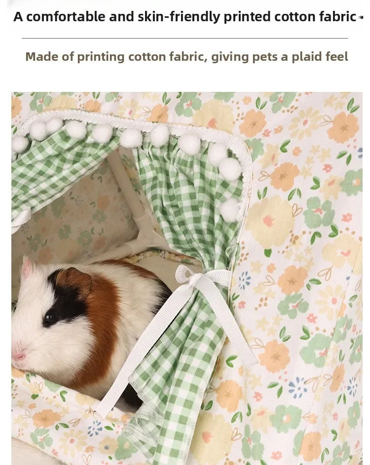 Small Pet Tent Hideout House | Floral Cotton Sleeping Tent for Rabbits, Guinea Pigs & Hamsters | 36x36x30cm