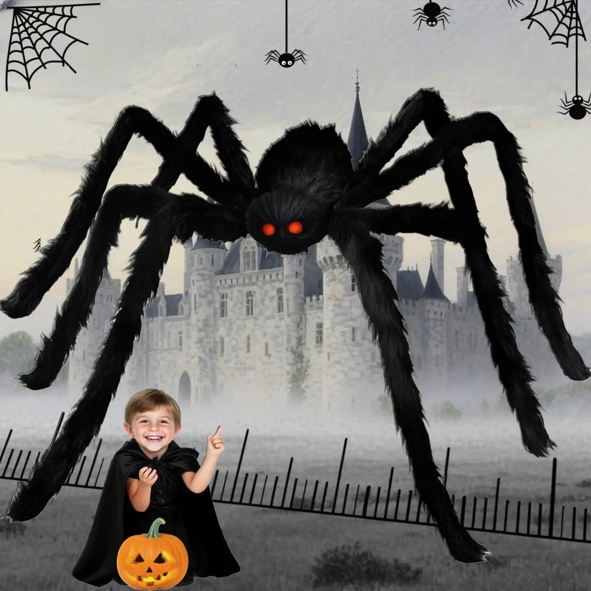 Giant Black Plush Halloween Spider – Poseable, Multi-Size