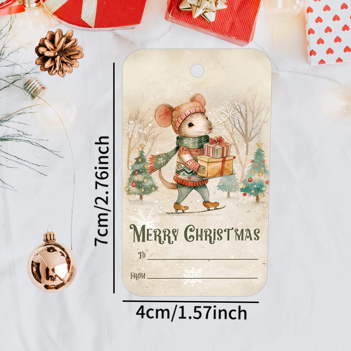 50pcs Vintage Christmas Gift Tags - Cute Animal Design