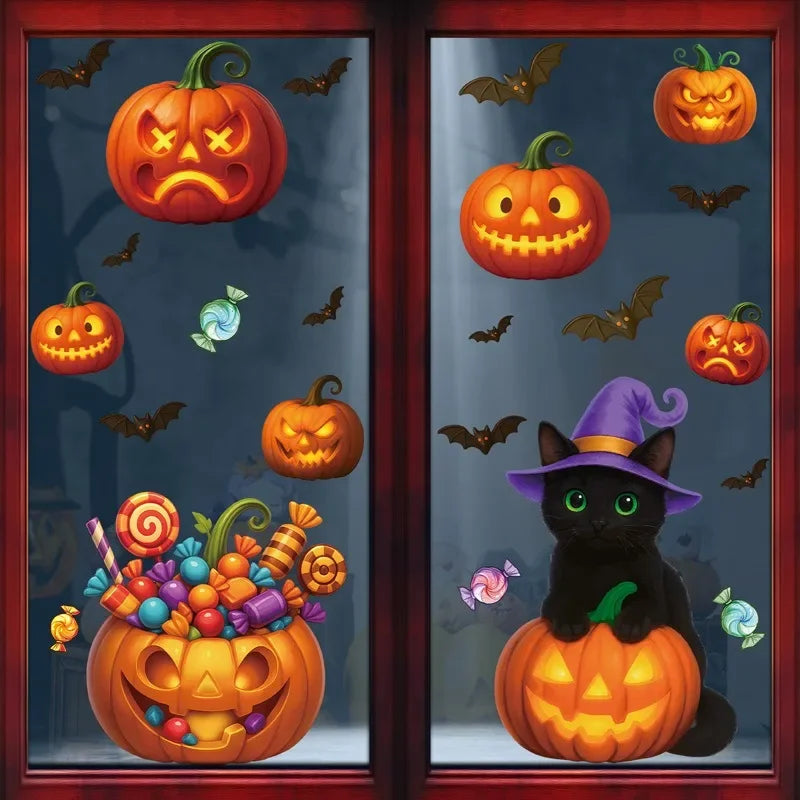 Halloween Window Cling Stickers | Pumpkin, Bat, Skull & Witch Designs | Party Decoration