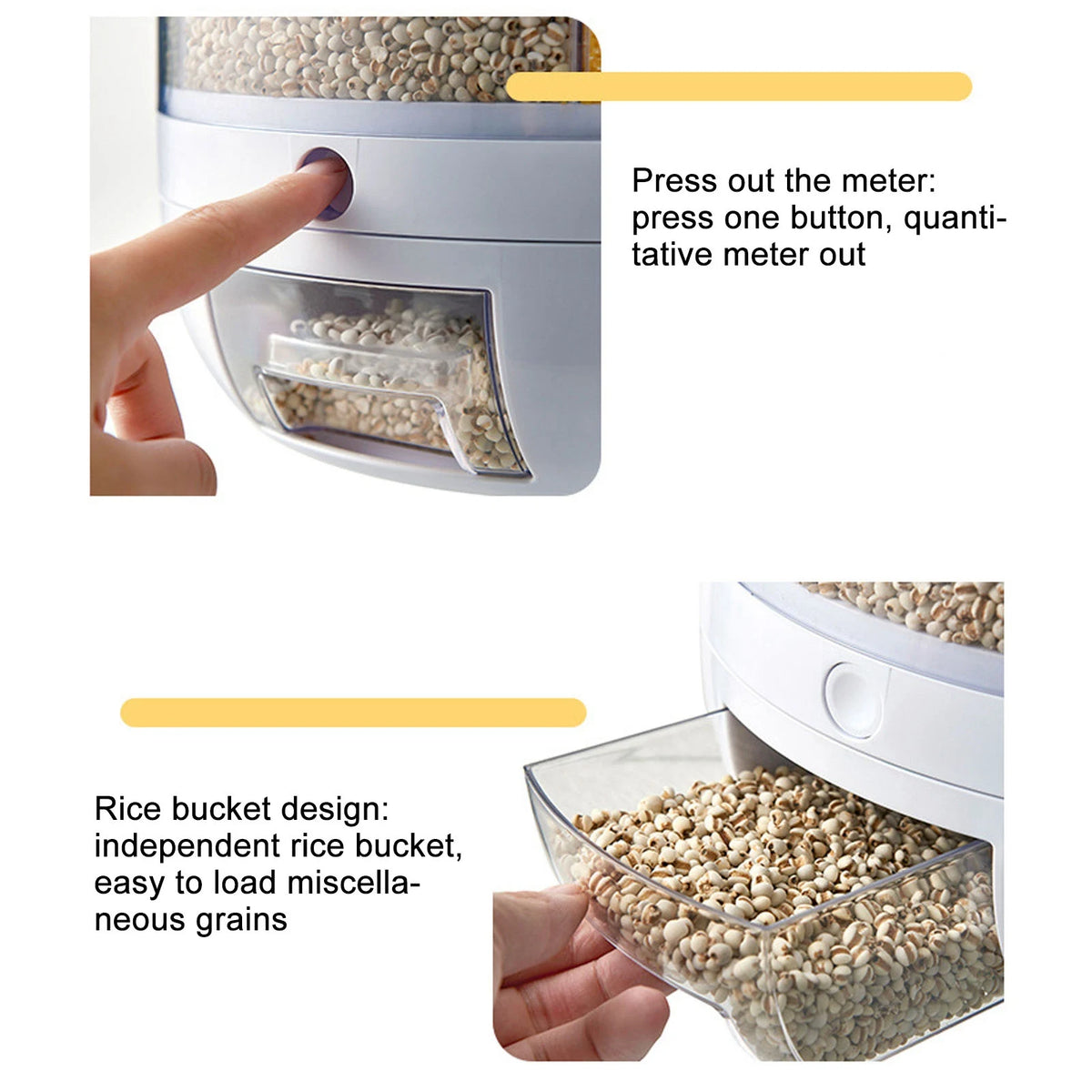 6-Grid Rotating Cereal & Grain Dispenser – Airtight Kitchen Storage Container