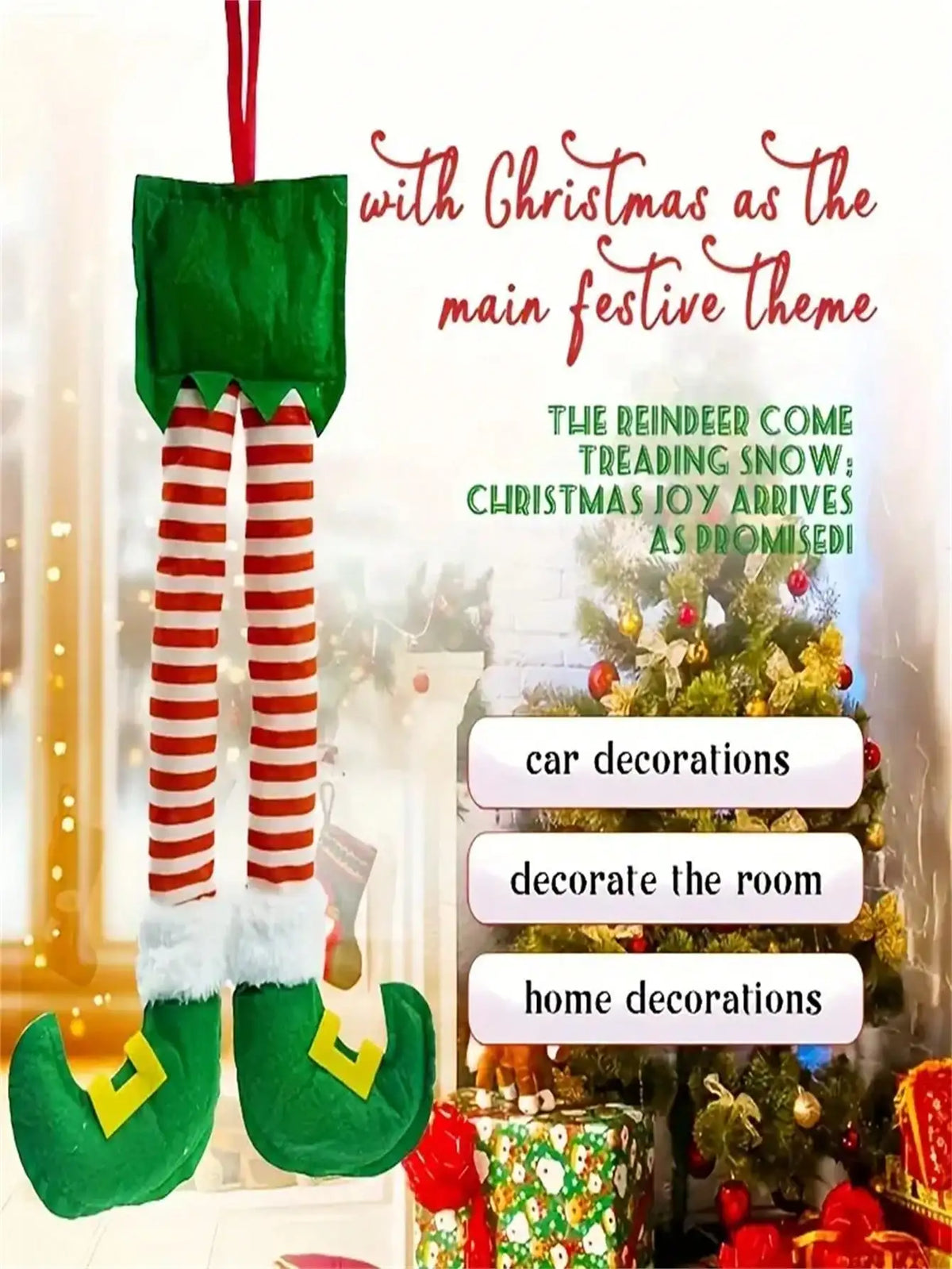 Christmas Elf Legs Decoration | Car Boot & Tree Hanging Pendant | Green & Red