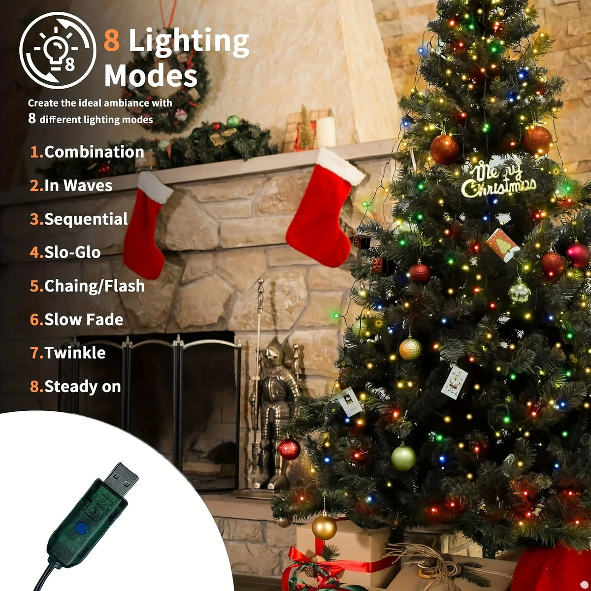 Christmas Tree USB Fairy Lights | 200cm | 280 or 400 LED | Warm White & Multicolour | Indoor & Outdoor