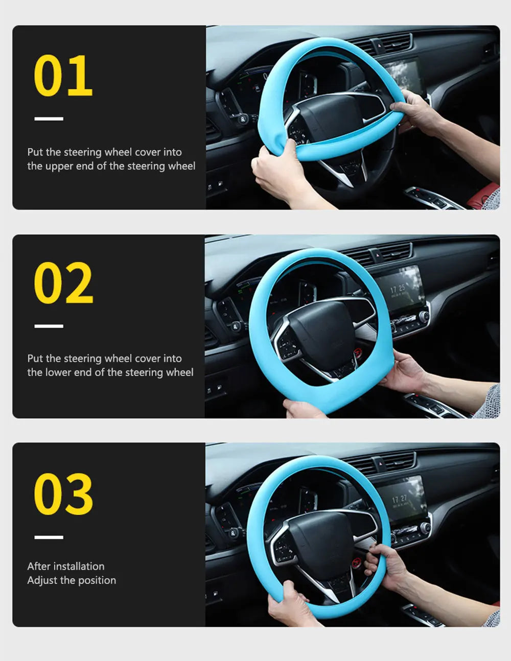 Silicone Steering Wheel Cover | Non-Slip Breathable Universal Fit 38cm | 14 Colours | Car Accessory