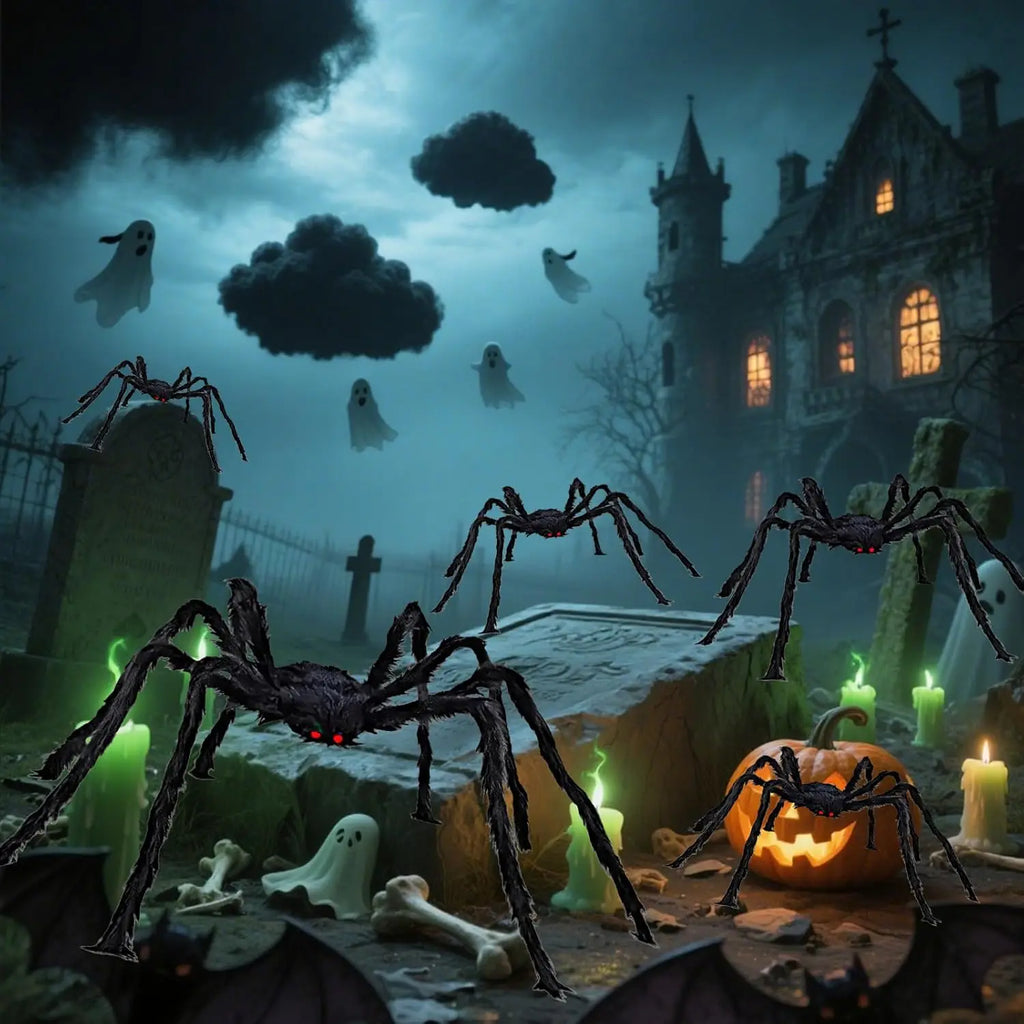 Giant Black Plush Halloween Spider – Poseable, Multi-Size