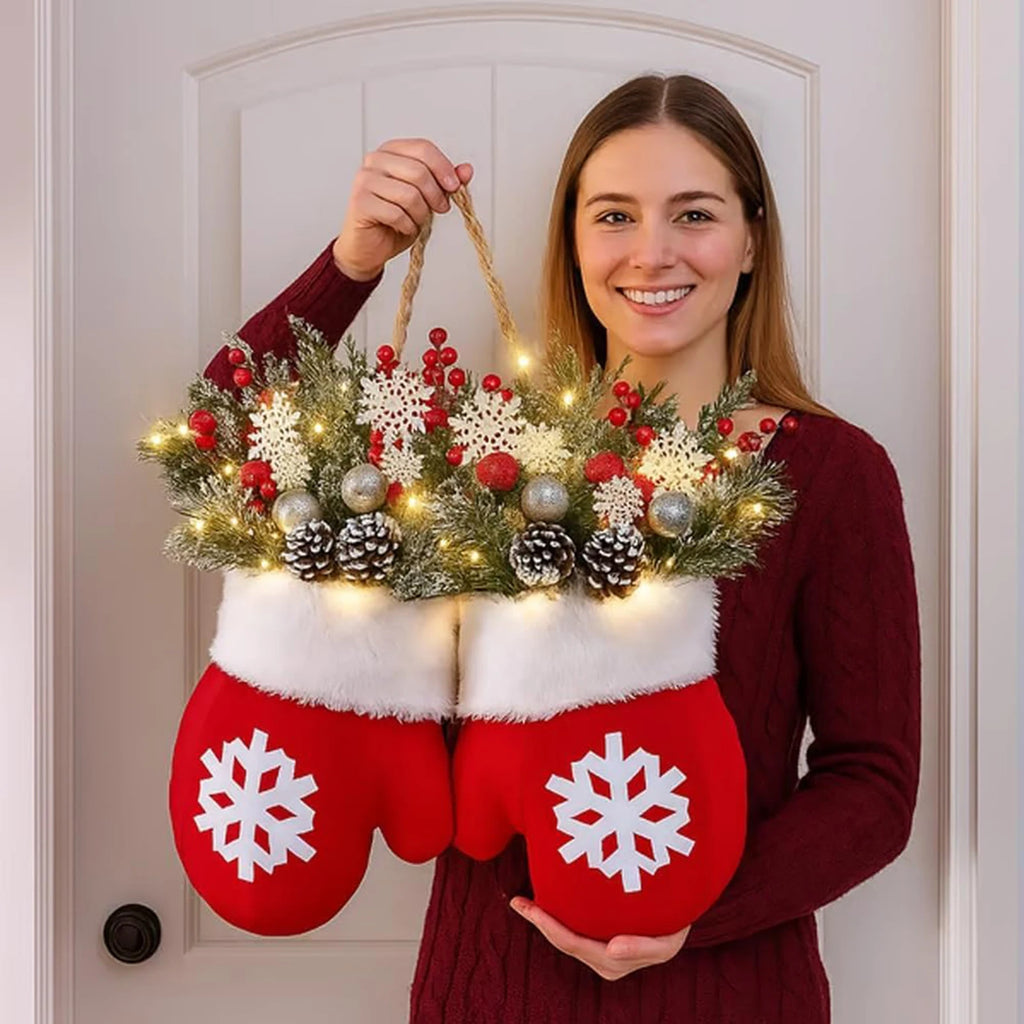 Christmas Gloves Wreath | LED Light-Up & Standard | 30cm | Indoor & Outdoor Wall Door Decoration