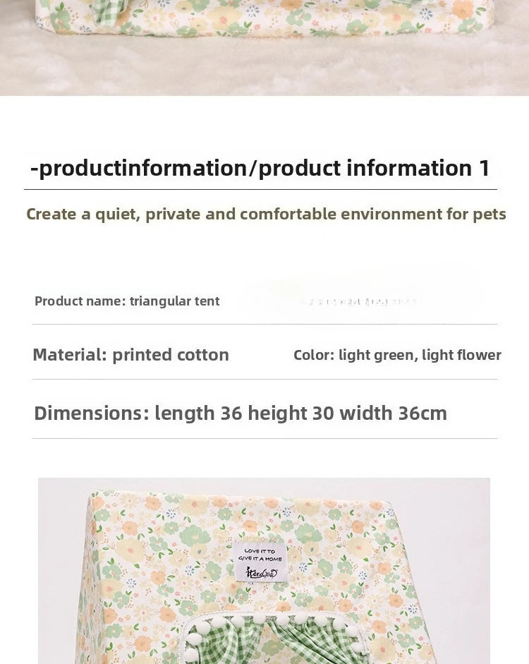 Small Pet Tent Hideout House | Floral Cotton Sleeping Tent for Rabbits, Guinea Pigs & Hamsters | 36x36x30cm