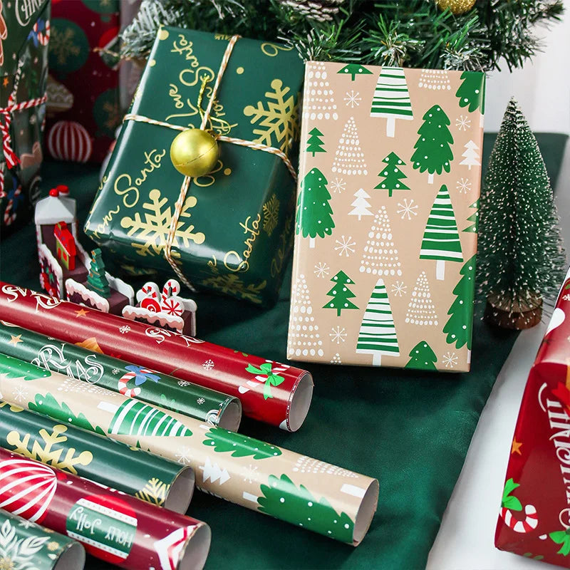 Christmas Wrapping Paper Set | 6 Sheets | 50x70cm | Red & Green Xmas Designs | Thick 150-225gsm