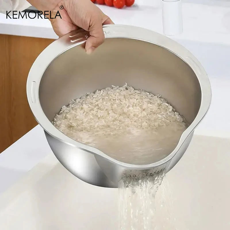 Stainless Steel Rice Washer Strainer Bowl & Colander
