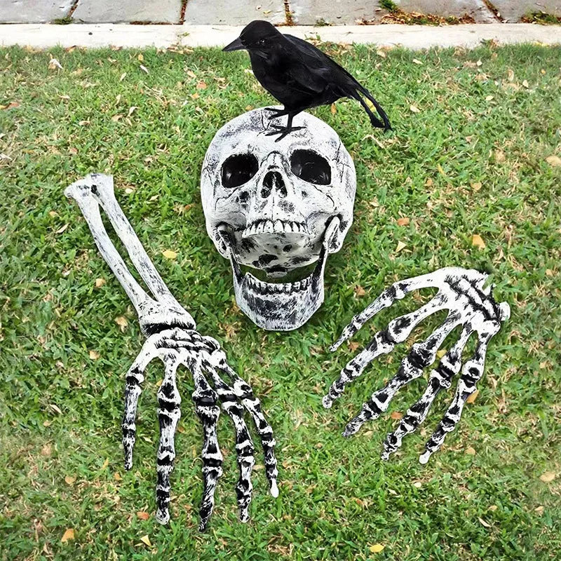 Halloween Skeleton Head & Hands Yard Decorations